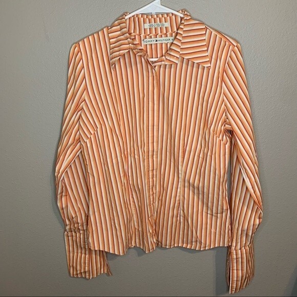 Tommy Hilfiger vertical striped button down collared top women’s size medium 10 - Picture 1 of 5